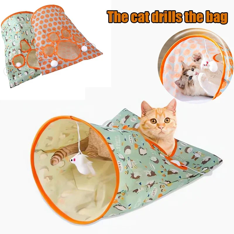 

1PCS Cat Tunnel Bag Collapsible Cat Burrowing Bag with Fluffy Ball Kitten Puppy Interactive Play Toy Pet Supplies 45x50cm