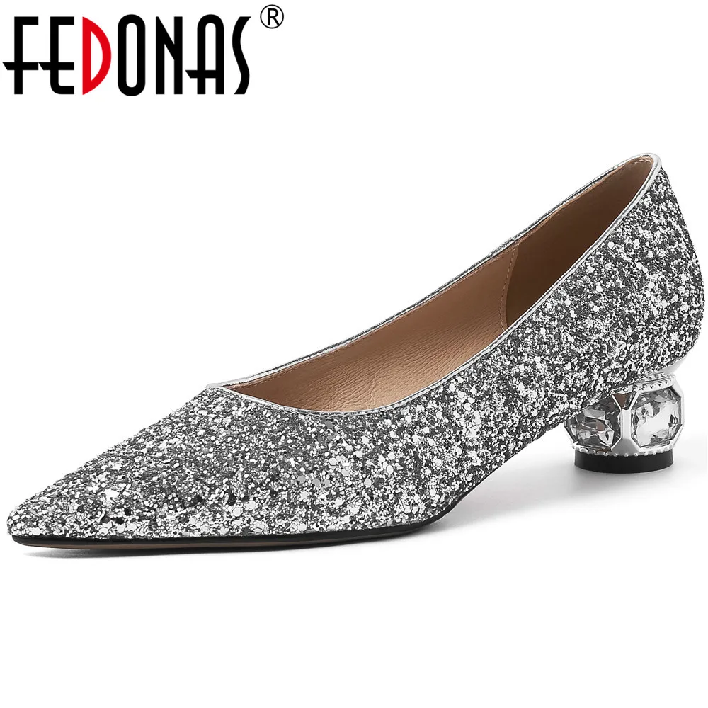 

FEDONAS 2024 Women Glitters Party Wedding Shoes Woman Rhinestone High Heels Quality Basic Pumps Suede Leather Fashion Pumps Shoe