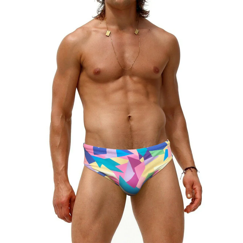 

WK111 pink yellow print tight sexy low waist men swimwear new summer beach men bikinis swim briefs trunks men swimming swimsuits