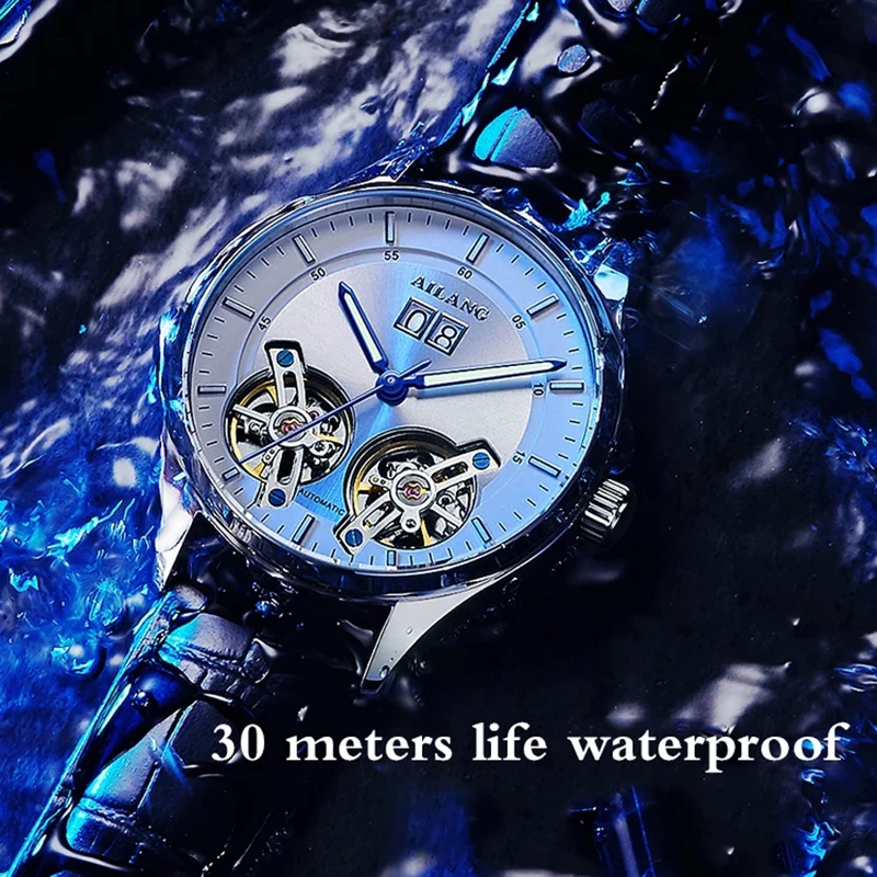 AILANG Top Brand Luxury Fashion Mechanical  Watches Simple Men's Steampunk Waterproof Leather Double Tourbillon Automatic Watch
