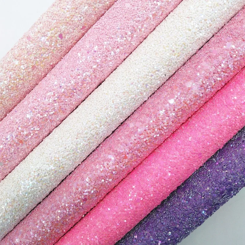 Amonglitter Pink Colors Chunky Glitter Leather Fabric Sheets, Glitter Fabric for DIY Bows Bags