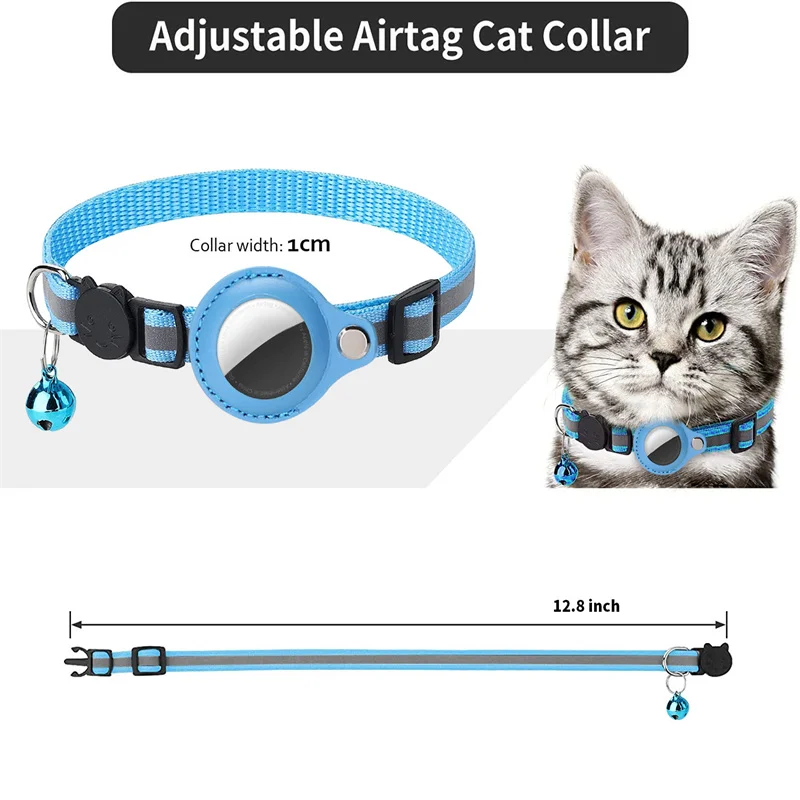Cat Collar Breakaway With Airtag Holder-Adjustable Reflective AirTag Cat Collar With Bell Integrated Kitten GPS