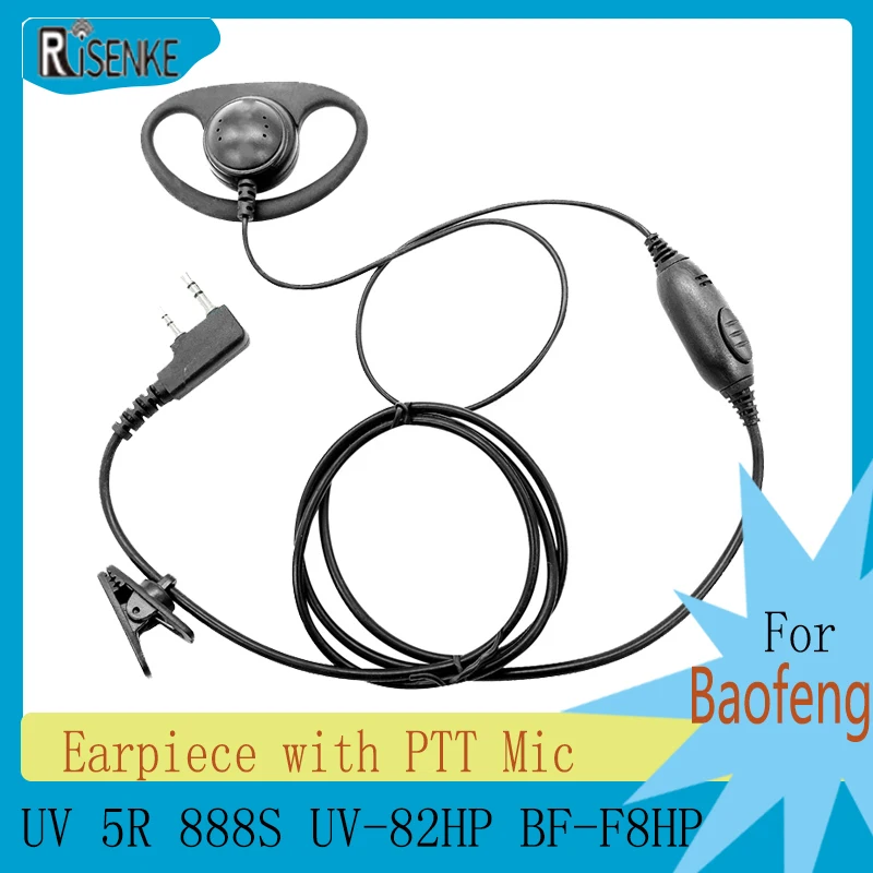 

RISENKE-Walkie Talkie Headset for Baofeng, UV5R, 888S, UV-82HP, BF-F8HP, Kenwood TK-208, TK-308, TK-220, Retevis H-777, RT21 22