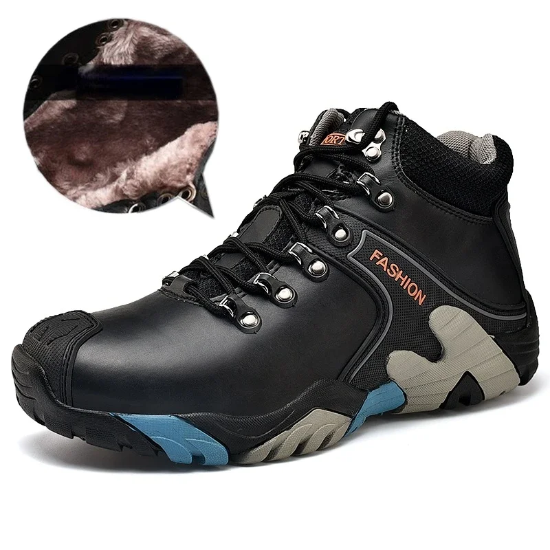 

Leather Winter Boots for Men Outdoor Snow Boots Waterproof Hiking Genuine Leather Warm Fur Plus Ankle High Quality Sneakers Shoe