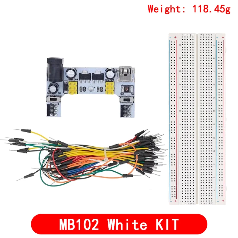 Enhanced Breadboard Power Module Kit with 830-Point Prototype Board and 65 Jumper Wires