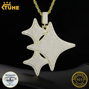 TUHE Unisex S925 Star Pendant Necklace Iced Out Moissanite Gold Silver Color Charm For Men Hip Hop Jewelry