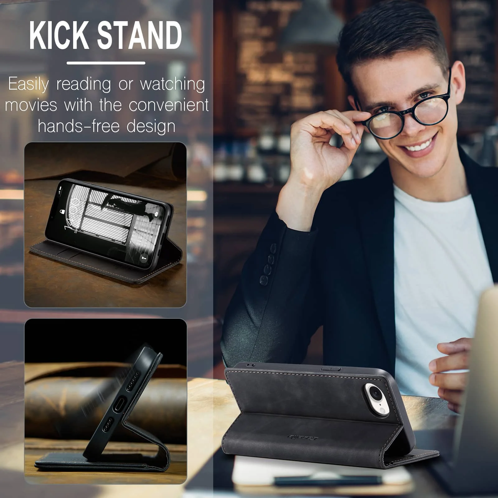 Leather Flip Wallet Case with Card Holder & Kickstand – Magnetic Folio Cover, Shockproof & Durable