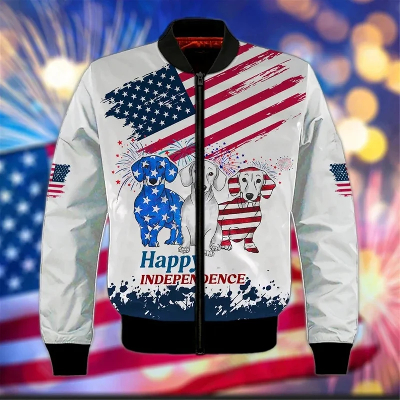 thumbnail image 1 of Chaqueta con estampado del Día de la Independencia para hombre, con bandera nacional de EE. UU., estampado 3D, mangas largas, moda Harajuku, chaquetas de gran tamaño con cremallera, 1 of 4