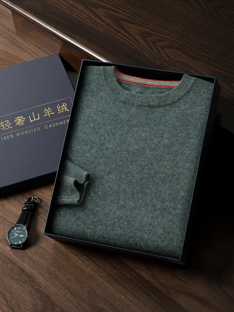 Men's 100% Cashmere Sweater Long Sleeve O-Neck Pullovers Loose High-End Knit Shirt Casual Tops Ready-To-Wear New Autumn Winter 2
