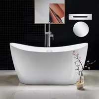 59" Acrylic Contemporary Soaking Tub with Chrome Overflow and Drain，Acrylic and Reinforced with Fiberglass，Freestanding Bathtub 1