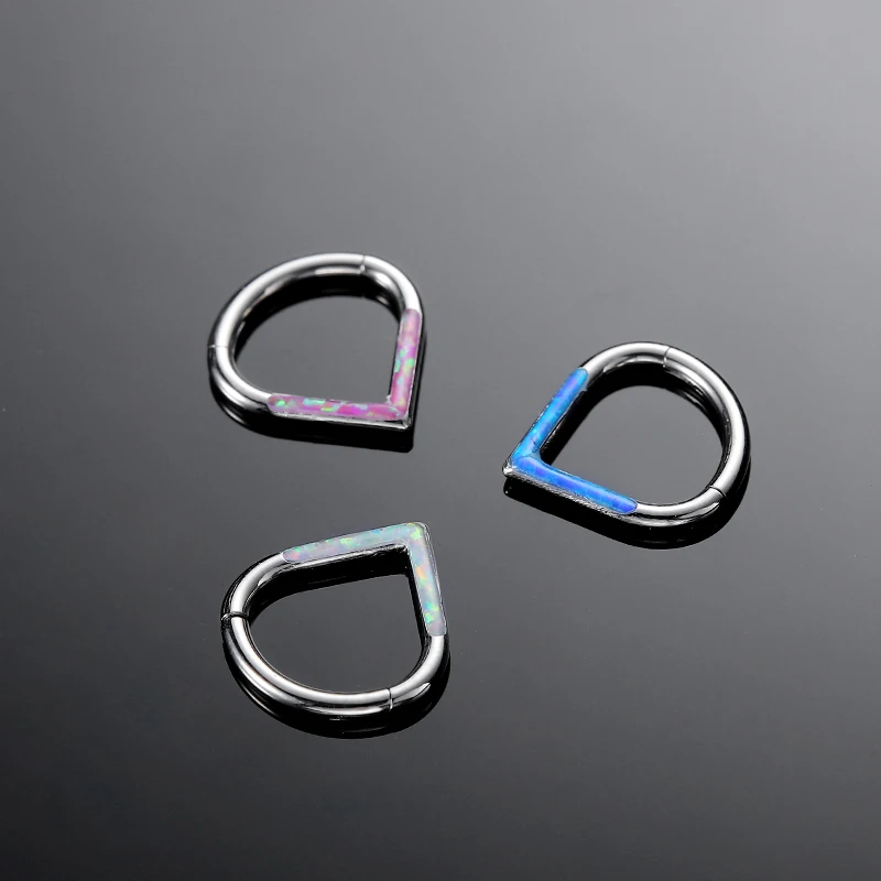 G23 Titanium Nose Septum Piercing Cartilage Earring Ear Tragus Drops Shape Opal Segment Ring Face Daith Body Jewelry 16G