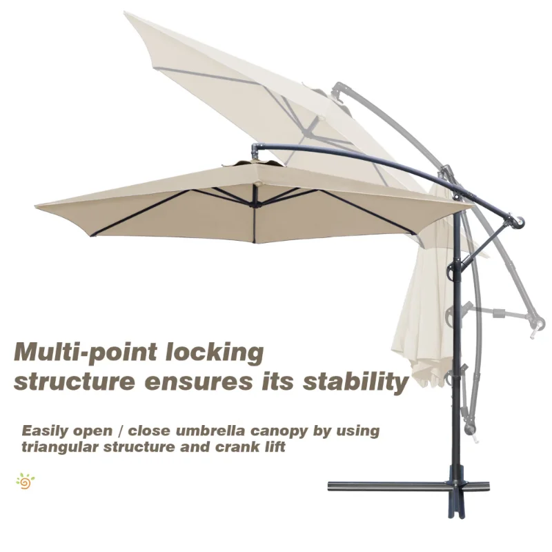 10 FT Offset Cantilever Umbrellas with Tilt Adjutable Hanging Outdoor Market Patio Umbrella,