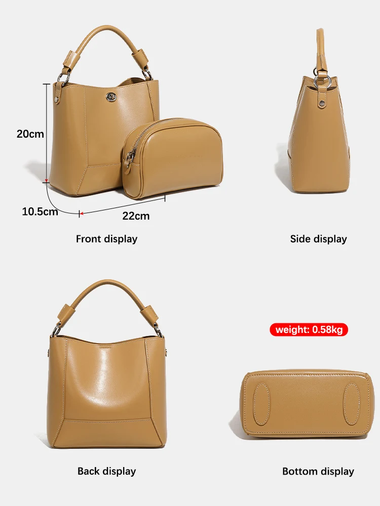Zency Women's Genuine Leather Shopper Shoulder Bag Commuter Large Bucket Handbag Crossbody Composite Bags For Summer Spring 2024