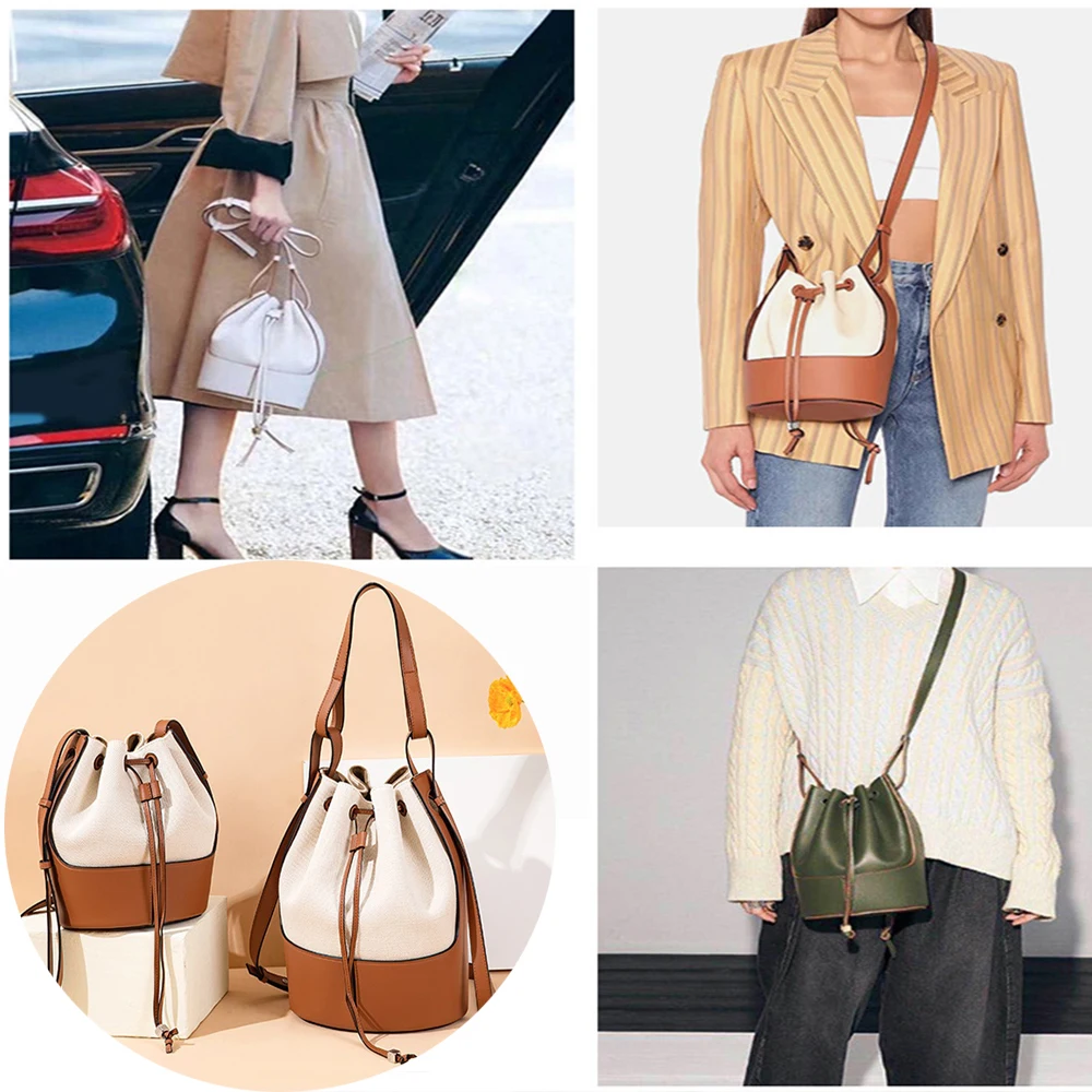 2023 New Women's Leather Drawstring Large Capacity Bucket Bag Leather Handmade Handbag Matching Bag/Hand Bag For DIY Backpack