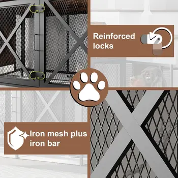 Dog Crate Furniture, Dog Kennels with Storage, Heavy Duty House Style Dog Pet Home with Two Doors Carpet and Bowls, Re 5