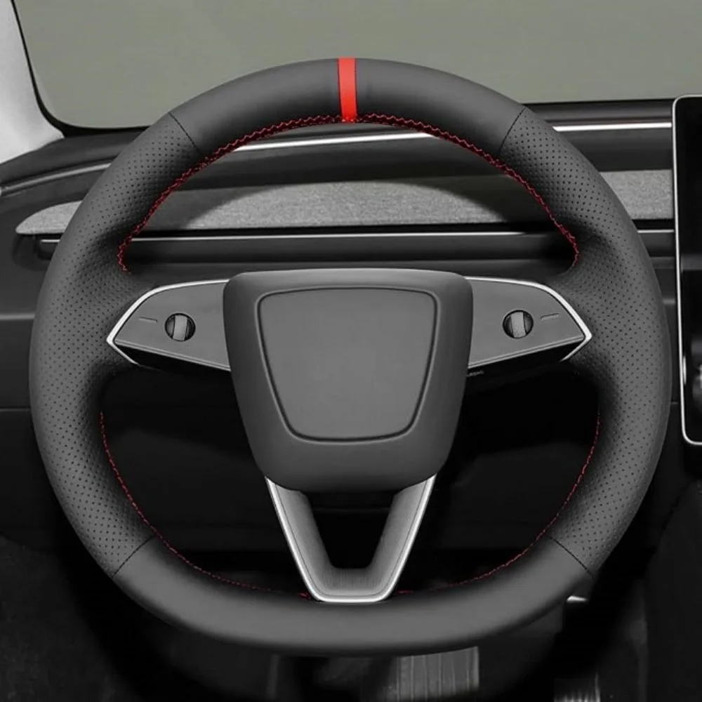 Auto Lenkrad Abdeckung Kunstleder Für Tesla Modell 3 Highland 2023 2024 2025 Flechten Abdeckung Für Tesla lenkrad