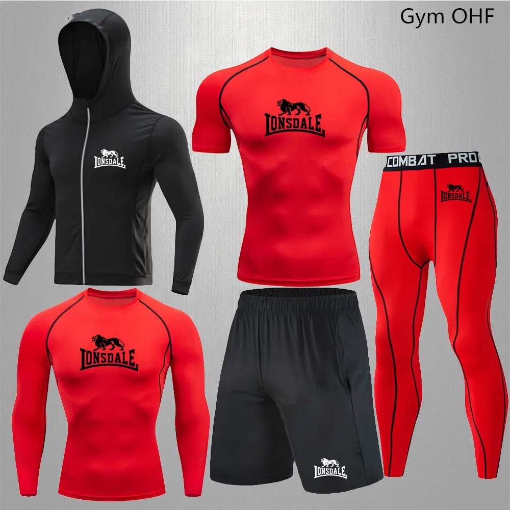 Men Clothing Sportswear Gym Fitness Compression Suits Running Set Sport Outdoor Jogging Quick Dry Tight 5-Piece Rashguard 3
