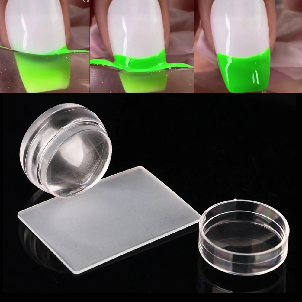 투명 젤리 실리콘 프렌치 네일 스탬퍼 및 스크레이퍼 세트, 3.5cm 핸들 스탬프, 캡 포함, 매니큐어 네일 아트 스탬핑 도구 키트, YZ16, 1PC