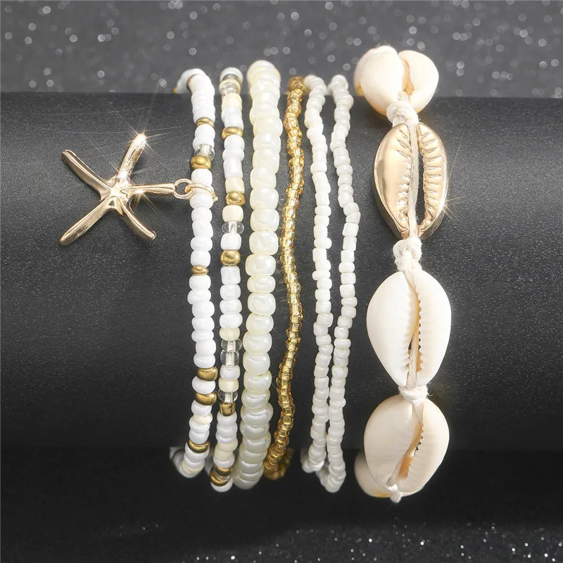 Beads Anklet Starfish Pearl Chain Set For Women Fashion Accessories