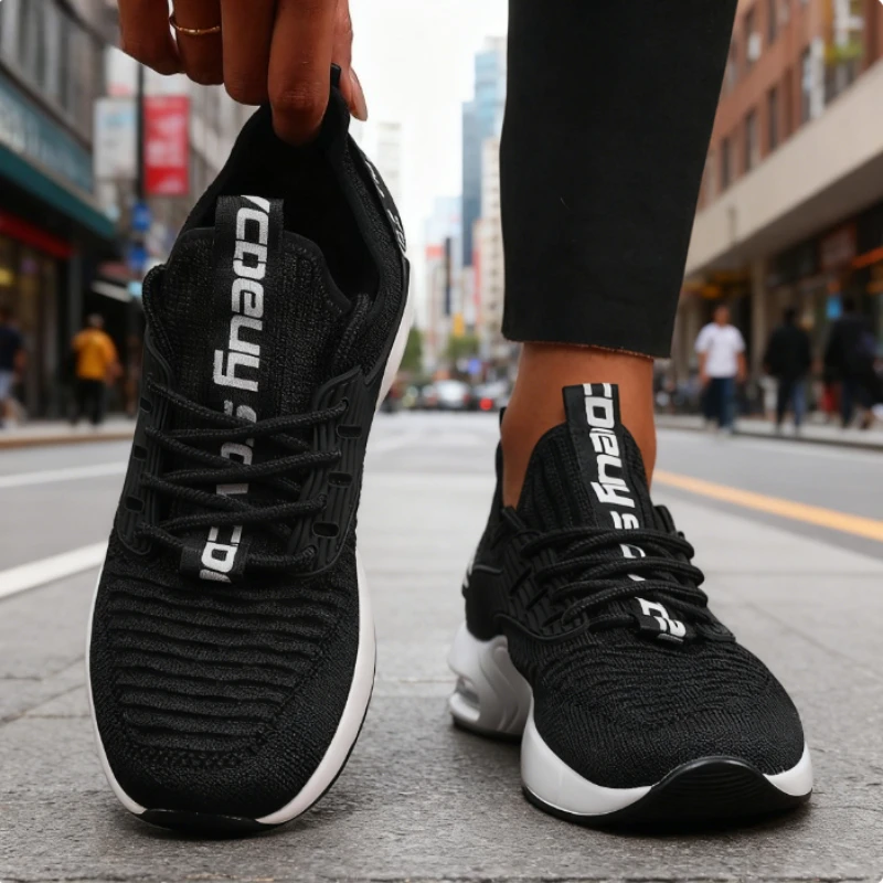 Hot Sale Men's Sneakers Lightweight Knitted Upper Breathable Running Shoes Casual Fashion Sneakers for Walking Gym Activities
