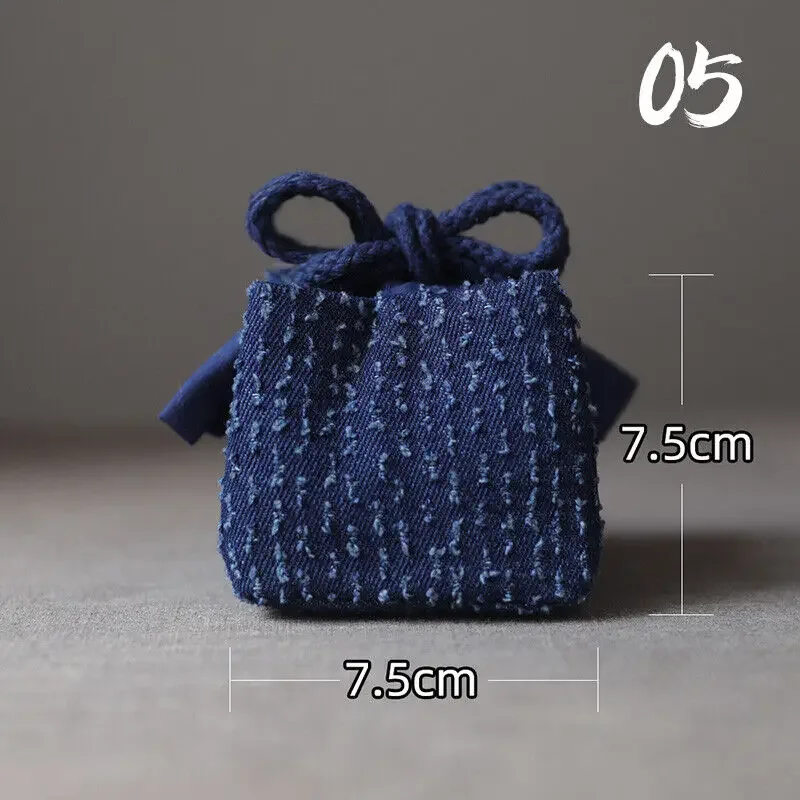 Portable Denim Tea Set Organizer Bag with Large Storage Capacity
