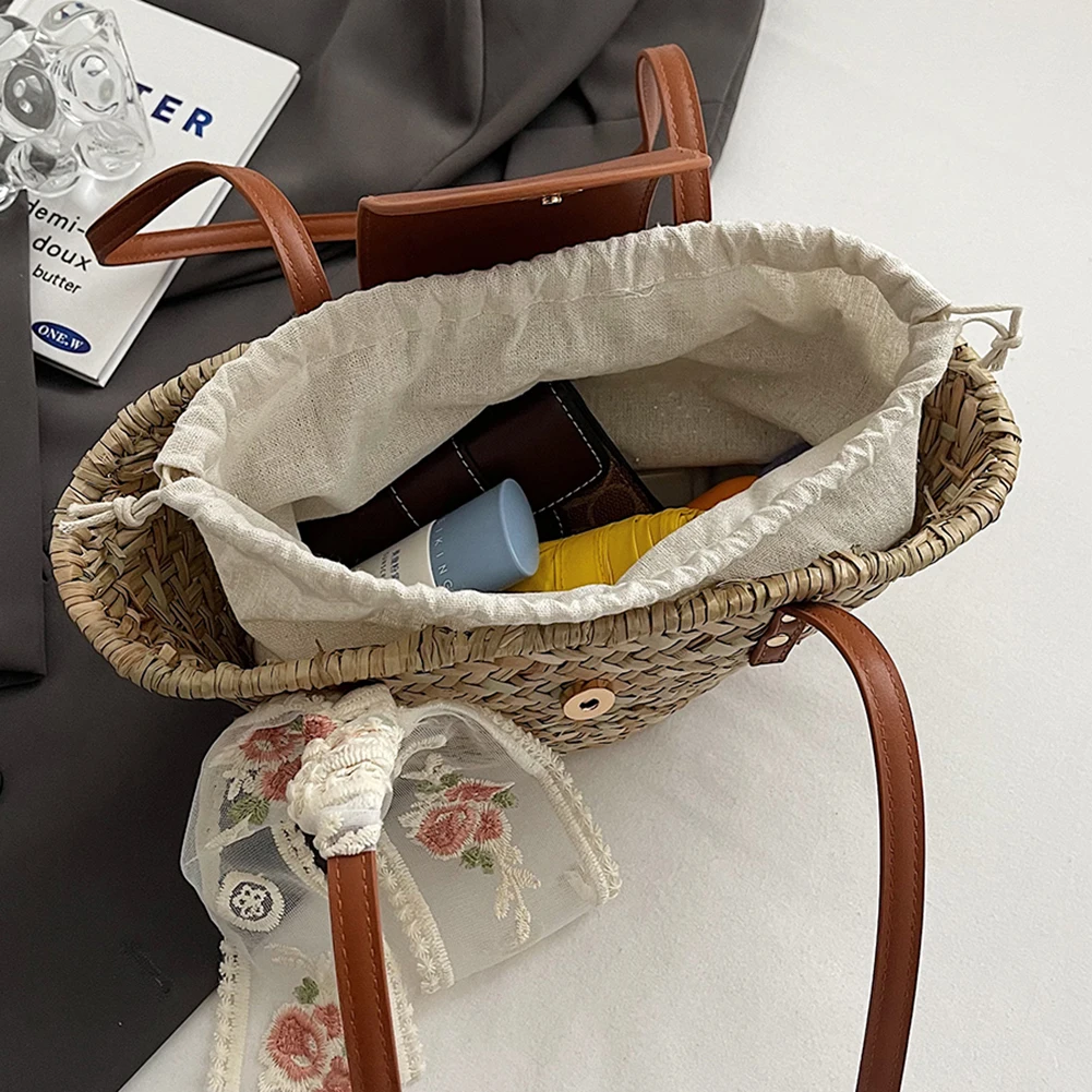 Women Straw Woven Handbag Summer Beach Casual Tote Bag Large Capacity Tote Clutch Bags Fashion Ladies Shoulder Bag for Vacation women handbags straw crossbody bag beach clutch bag