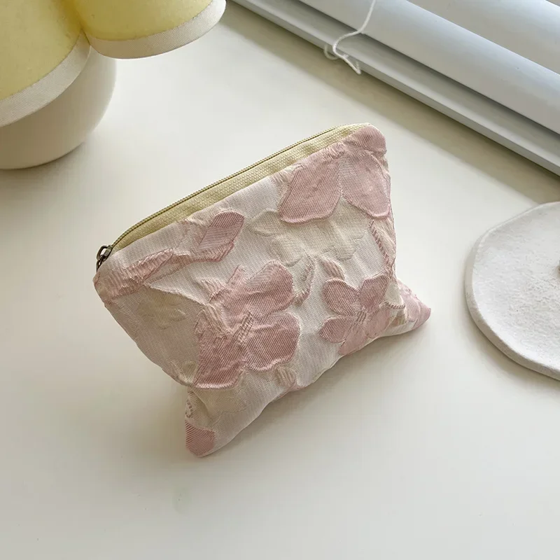 Coin Purse Mini Zipper Women Cute Floral Clutch Lipstick Bag Key Wallet Cotton Travel Makeup Storage