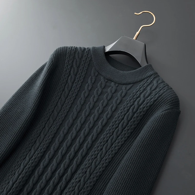 8XL 7XL 6XL 2023 New Deep Winter Top Quality Thick Warm Sweater Men Vintage Twist Mens Sweaters Half Turtleneck Knitted Pullover 5