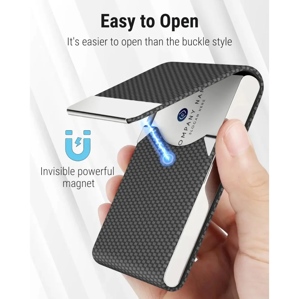 Elegant PU Leather & Stainless Steel Business Card Case with RFID Protection & Magnetic Closure