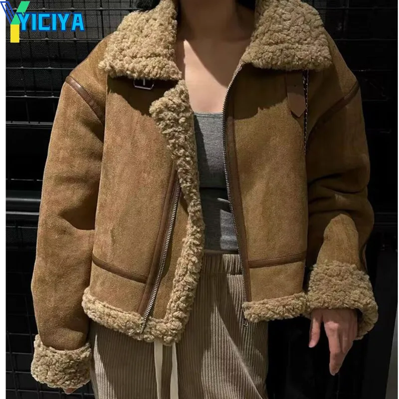 

YICIYA Lamb wool jacket Parker outerwear fashion coats women bomber winter oversized Jackets new outfits 2024 vintage clothing