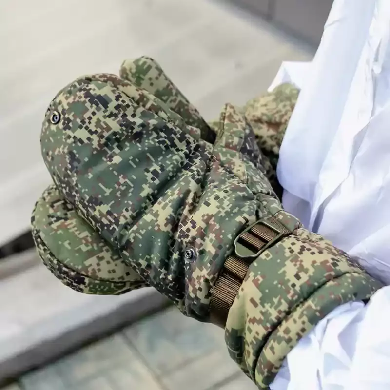 Gants hiver camouflage russe VKBO : isolation coton fourrure, protection vent, pêche grand froid