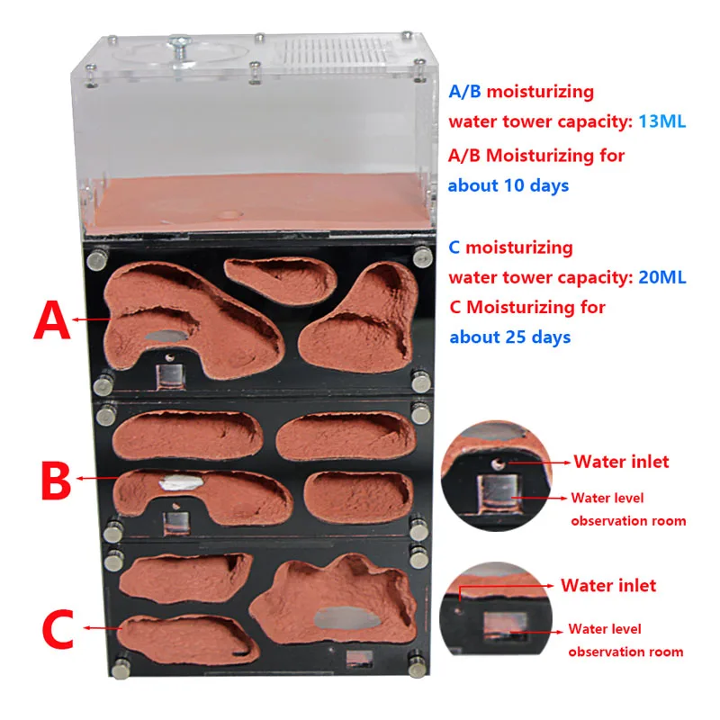 Ant Farm Supplies Ant Farm Insect Observation Box Insect Cage Ant farm acryl with drinker Temperature Control Concrete Ant Nest Infinite Expansion Insect House Colony Drinker Anthill Kit