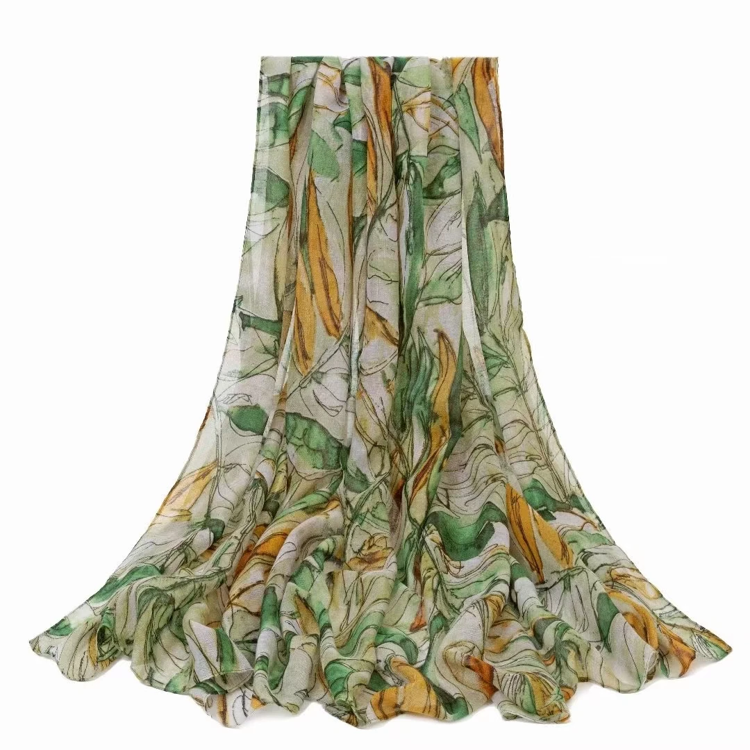 

Модный шарф с узором листьев, шали, мягкие красивые шарфы с листом, хиджаб, шарфы, 6 цветов, бесплатная доставка, 2022