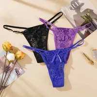 Strings sexy en dentelle ajustables pour femmes, culottes taille basse ajourées, respirantes pour l'été, lingerie transparente, économique 3
