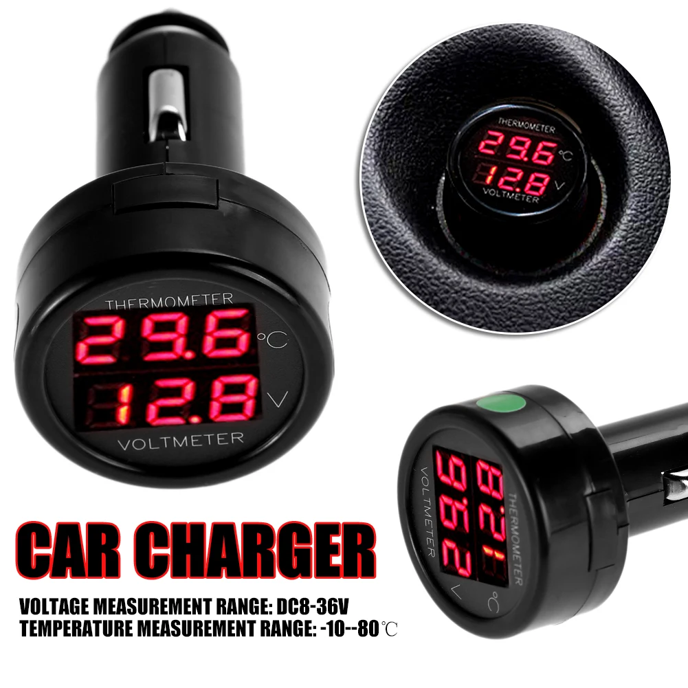 Digital Car Voltmeter Thermometer 12V 24V ABS Shell