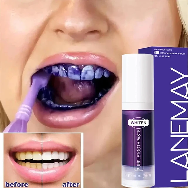 V34 Purple Teeth Whitening Toothpaste Remove Plaque Stains Cleaning Oral Hygiene Dental Bleach Tools Fresh Breath Teeth Care 2