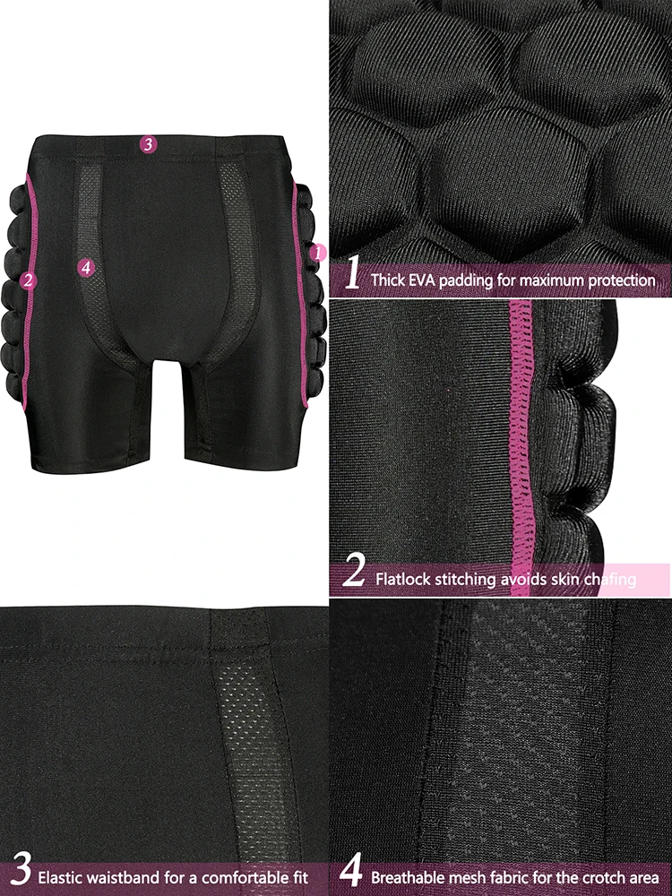 Protective padded shorts 3D protection for girls youth snowboard skate ski for AVIVOR hip butt tailbone