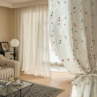 Retro linen-textured sheer curtains with colorful jelly bean pattern, easy to hang, suitable for bedroom and living room 3