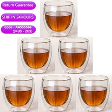 2pc/6pc Double-layer Heat-resistant Glass Coffee Cup Transparent Tea Beer Coffee Water Cups Heat Preservation cup Gift set
