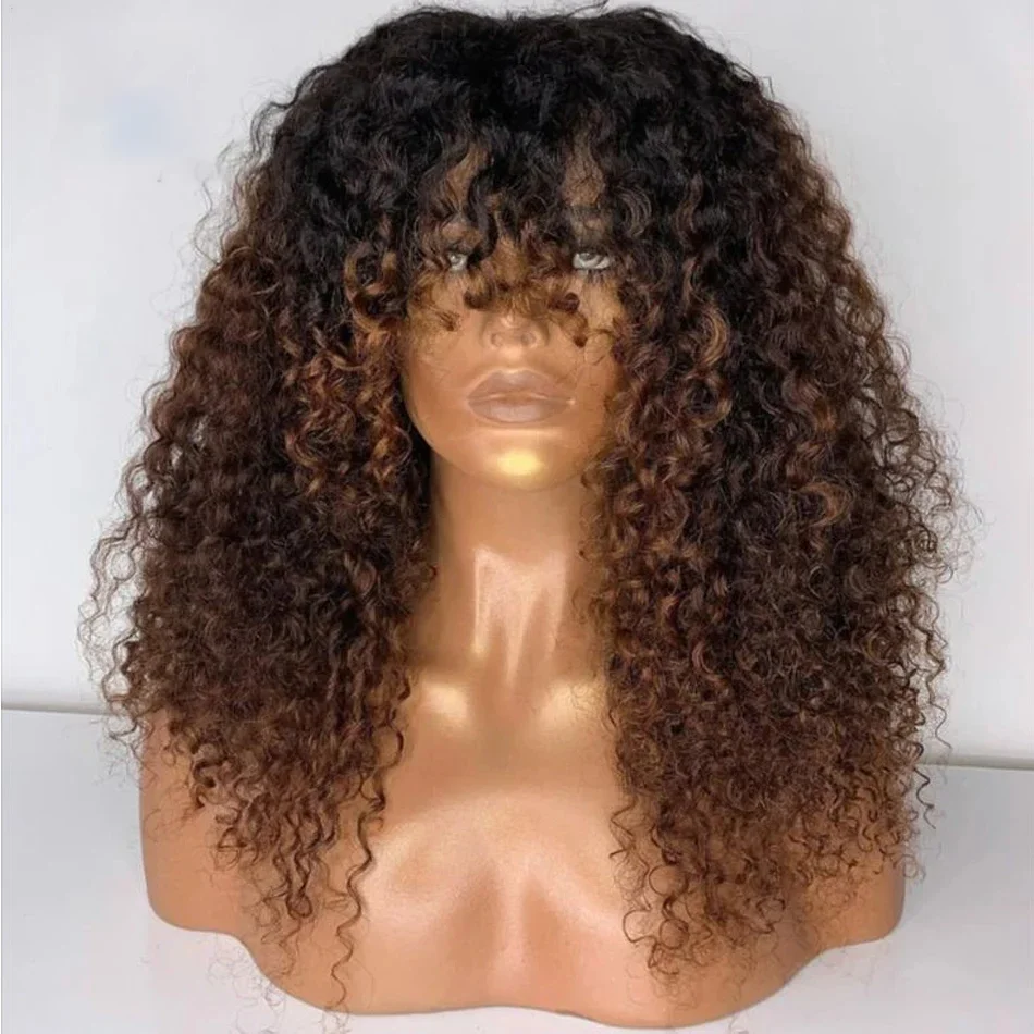 Soft 180Density 26&ldquo;Long Ombre Blonde Machine Wig With Bangs For Black Women BabyHair Glueless Preplucked Heat Resistant Daily