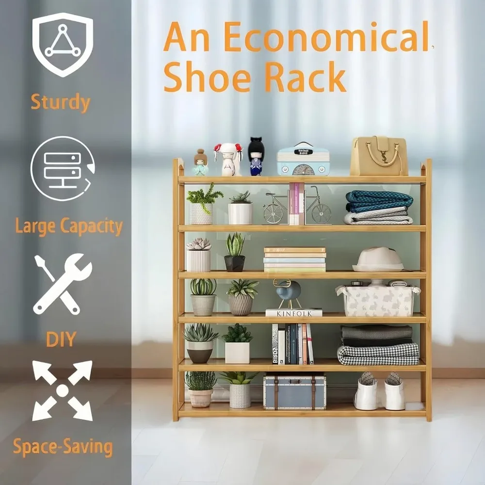 6 - Layers Bamboo and Natural Wood Shoe Rack for Entryway Home Storage 4