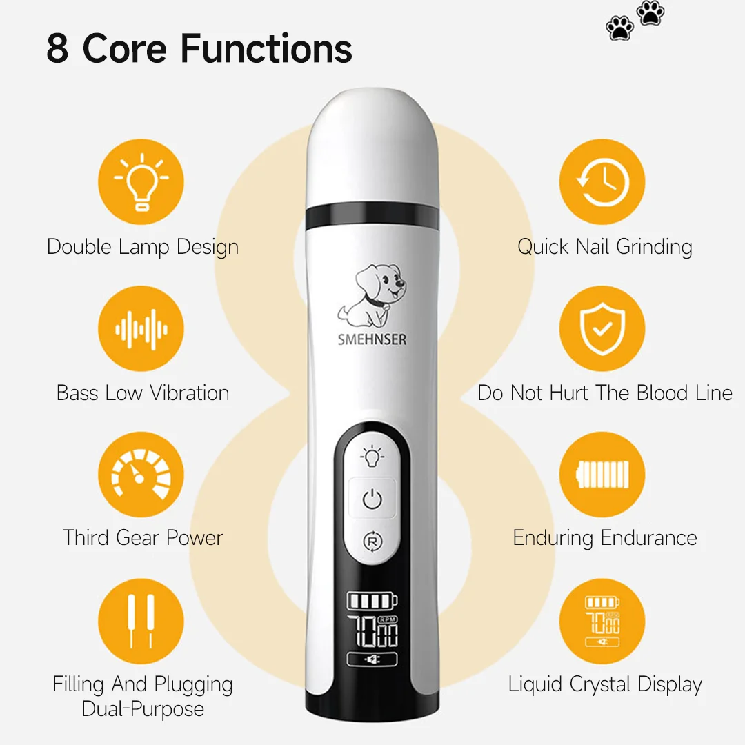 SMEHNSER Electric Pet Nail Grinder LED Light Cat Dogs Nail Clippers Rechargeable Paws Cutter Grooming Trimmer Pet Supplies