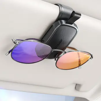 Porta occhiali da sole per auto, porta occhiali da sole magnetici in pelle e clip per biglietti, accessori per visiera per auto