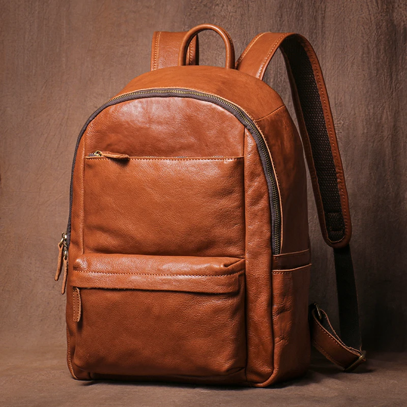 LUOKIR Men's Vintage Genuine Leather Travel Backpack Women's Cowhide College Style School Bag Computer Bags For 15 Inch Laptop 2