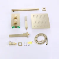 ชุดฝักบัวอาบน้ำหรูหรา แบบมือจับคู่ 3 ฟังก์ชั่น ฝังผนัง สีทองด้าน ระบบฝักบัวเรนชาวเวอร์ ทำจากทองเหลือง 3