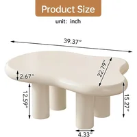 39.37" Cloud Coffee Table, Modern Coffee Table with 4 Sturdy Support Legs, Small  Coffee Table, 2.67" Thick Tabletop,Easy Match 2