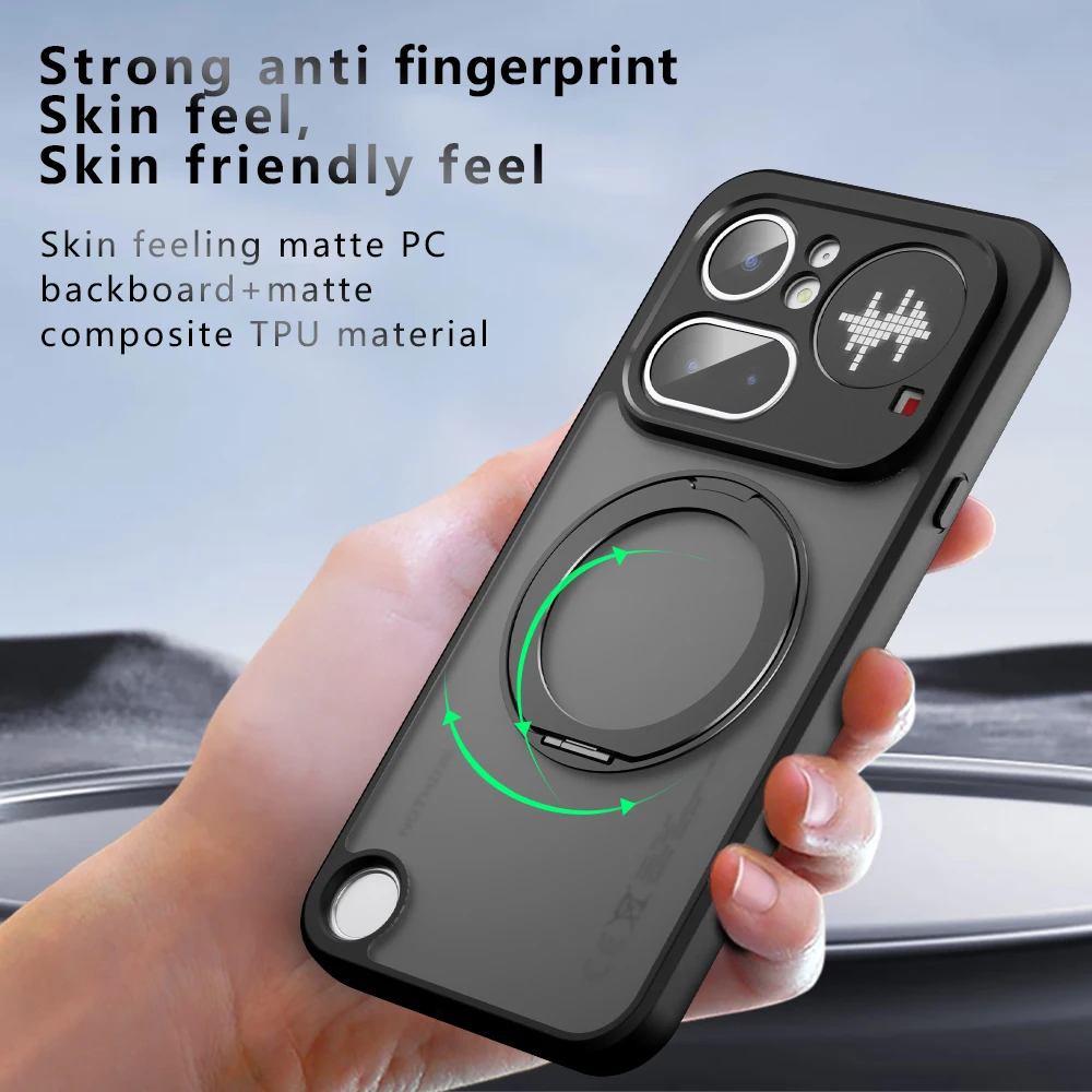 Magnetic 360° Rotating Stand Shockproof Transparent Case with Frosted Acrylic Finish