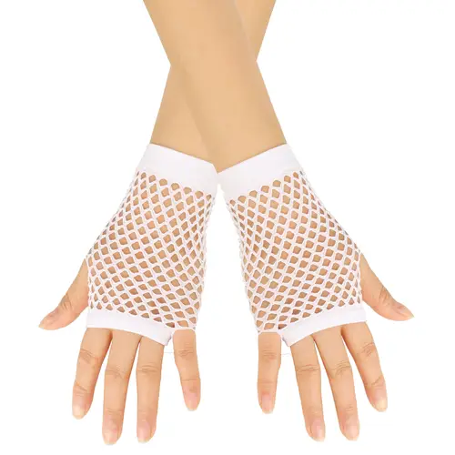 Solid color high-quality fingerless short fishing net gloves Fishing net fancy party dance mesh short gloves - Image 3