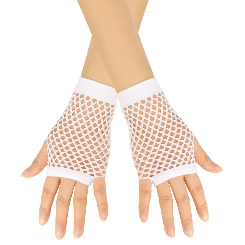 Solid color high-quality fingerless short fishing net gloves Fishing net fancy party dance mesh short gloves - Image 3