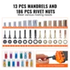 VEVOR 14" 16" Rivet Nut Tool Rivnut Tool Kit with Metric and SAE Mandrels 70PCS/186PCS Rivet Nuts With Rugged Carrying Case 4